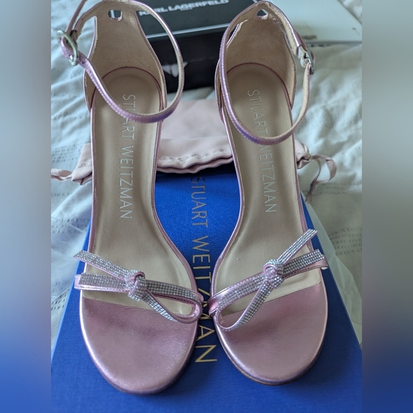 Stuart Weitzman Nudist Cotton Candy Crystal Bow Sandals - Picture 8 of 9